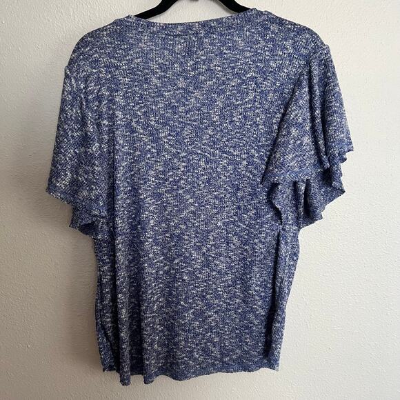 New Bobeau Blue Knit Blouse V-Neck Pullover Short Flutter Sleeve Sz S - Picture 2 of 6